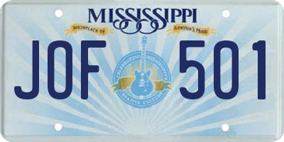MS license plate JOF501