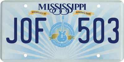 MS license plate JOF503