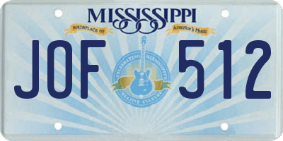 MS license plate JOF512