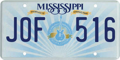 MS license plate JOF516