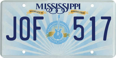 MS license plate JOF517