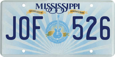 MS license plate JOF526