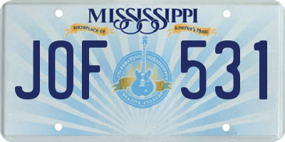 MS license plate JOF531