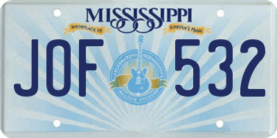 MS license plate JOF532