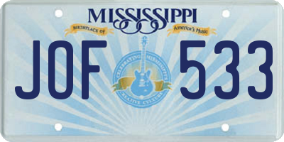 MS license plate JOF533