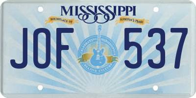 MS license plate JOF537