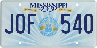 MS license plate JOF540