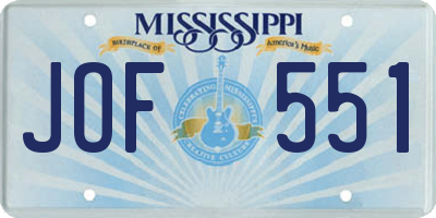 MS license plate JOF551