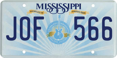 MS license plate JOF566