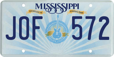 MS license plate JOF572