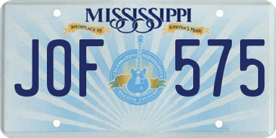 MS license plate JOF575