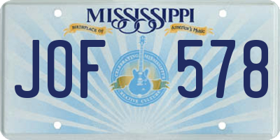 MS license plate JOF578