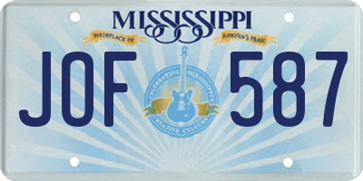 MS license plate JOF587