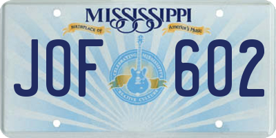 MS license plate JOF602