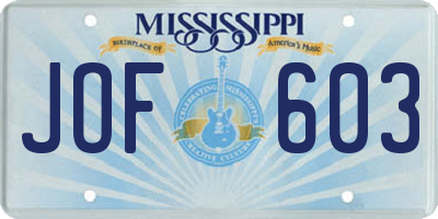MS license plate JOF603