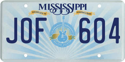 MS license plate JOF604