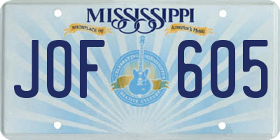 MS license plate JOF605