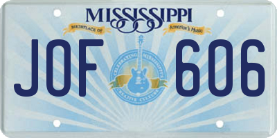 MS license plate JOF606