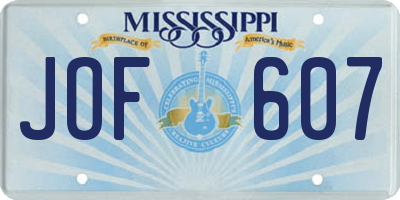 MS license plate JOF607