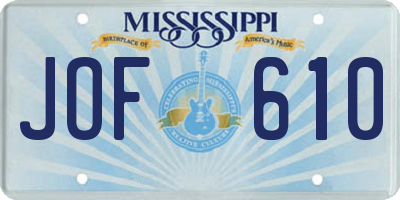 MS license plate JOF610