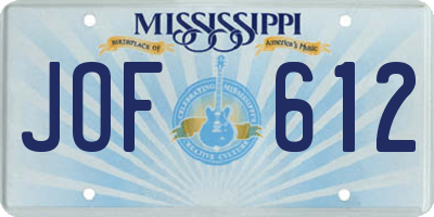 MS license plate JOF612
