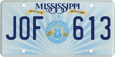 MS license plate JOF613
