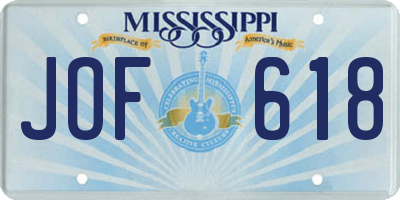 MS license plate JOF618