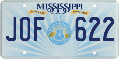 MS license plate JOF622