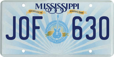 MS license plate JOF630