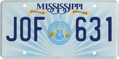MS license plate JOF631