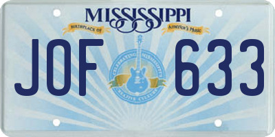 MS license plate JOF633