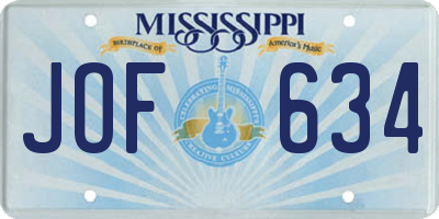 MS license plate JOF634