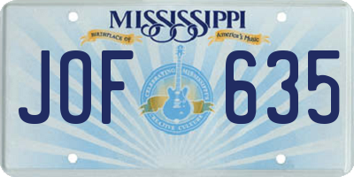 MS license plate JOF635