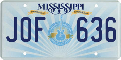MS license plate JOF636