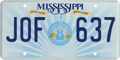 MS license plate JOF637