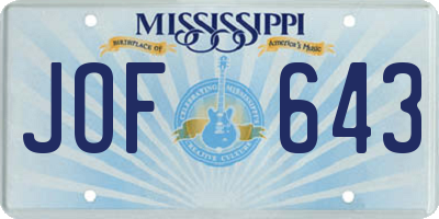 MS license plate JOF643