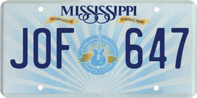 MS license plate JOF647