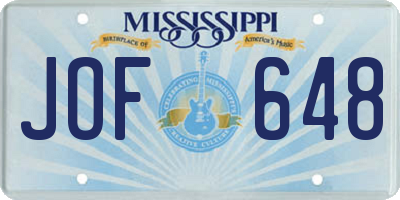 MS license plate JOF648