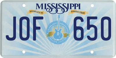 MS license plate JOF650