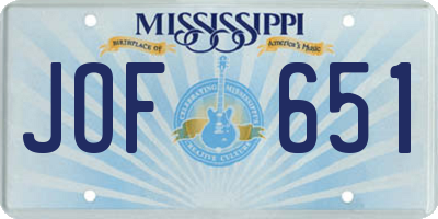 MS license plate JOF651