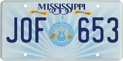 MS license plate JOF653