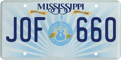 MS license plate JOF660