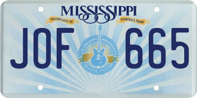MS license plate JOF665