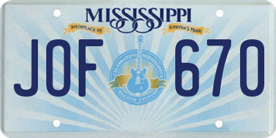 MS license plate JOF670
