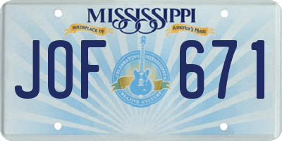 MS license plate JOF671