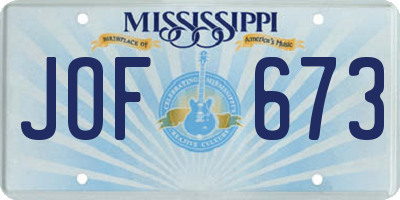 MS license plate JOF673