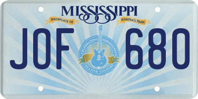 MS license plate JOF680