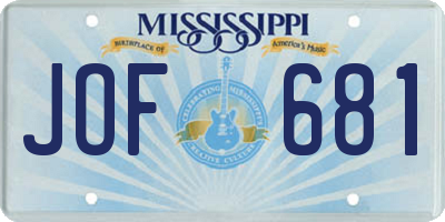 MS license plate JOF681