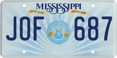 MS license plate JOF687