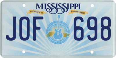 MS license plate JOF698